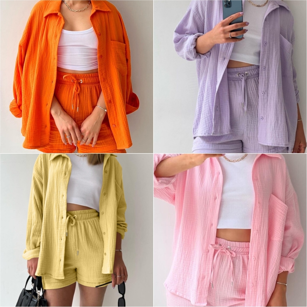 Joanna Button Up Shirt & Shorts Set - Orange - Picture 6 of 6